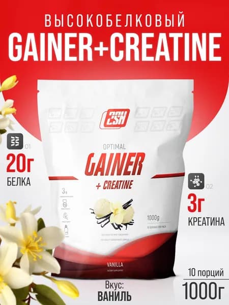Гейнер для набора массы с добавлением креатина 2SN Gainer + Creatine высококалорийный коктейль 1000 г (Ваниль)