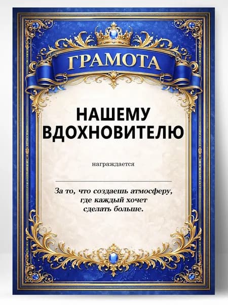 Грамота диплом в подарок - Нашему вдохновителю