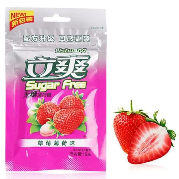 Lishuang Sugar Free, Конфеты освежающие, БЕЗ САХАРА, Клубника, 6 пачек по 15гр, Китай