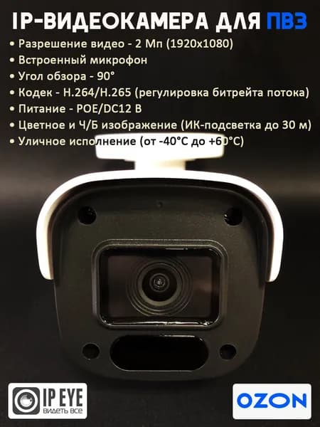 IP-видеокамера для ПВЗ (OZON), c российским облаком IPEYE (всепогодная с защитой от влаги)