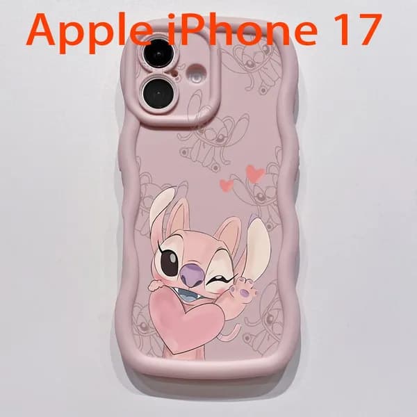 Чехол для iPhone 17 с изображением пары сердечек и ангела из мультфильма 'Вышитые ангелочки'