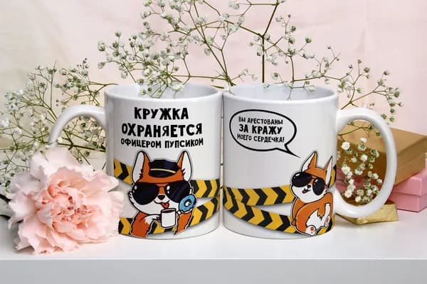 Кружка ДарNeo  прикол, Охраняется офицером пупсиком, чашка другу, пиала подруге