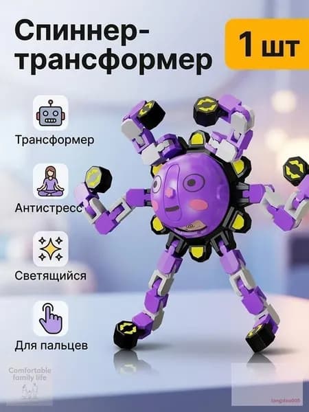 Игрушка-антистресс меняющая лицо, фиджет-спиннер трансформер, фиолетовый
