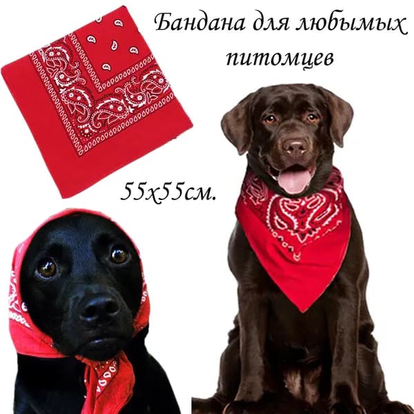 Бандана для собак и кошек красная, повязка бандана на ошейник, ошейник для кошек бондана, ошейник для собак бандана