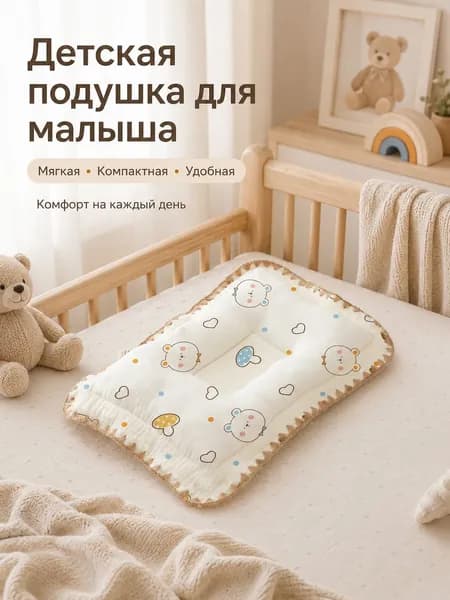 Подушка для детей  24x34 см, Ультрамягкая жесткость, Хлопок