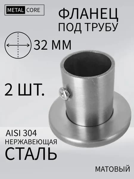 Фланец под трубу из нержавеющей стали 32 мм с декоративной крышкой 2 шт. матовый (сатинированный))