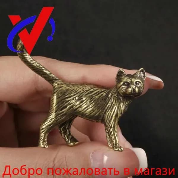 Винтажная статуэтка котенка из латуни-shanghe