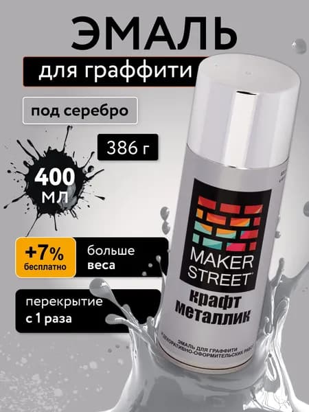 Аэрозольная краска для граффити 400мл металлик под серебро MAKERSTREET MSM400