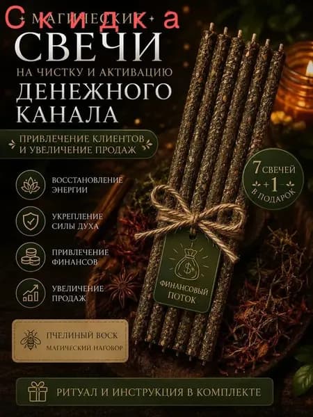 Набор магических, программных, зелёных свечей на чистку, активацию денежного канала и привлечение клиентов.