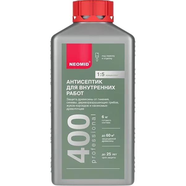 Антисептик НЕОМИД 400 деревозащитный, для внутренних работ, концентрат 1:5, бесцветный (1кг)