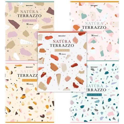 Тетрадь А5, 96 л., brauberg, скоба, клетка, twin-лак, natura terrazzo, ,(набор из 1 шт)