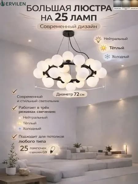 Люстра потолочная светодиодная с лампочками для спальни