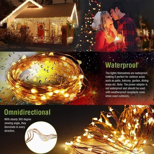 Солнечная гирлянда 50 LED, тёплый свет, 5 м, 8 режимов, IP68