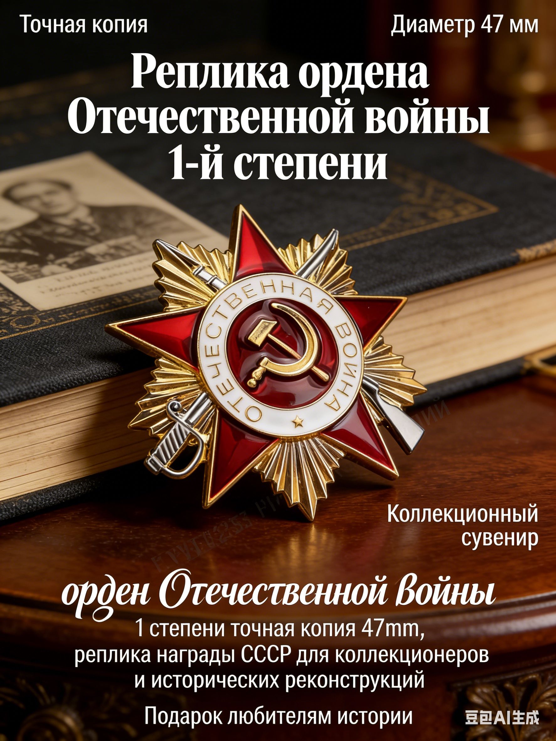 Детальная реплика памятного ордена Маршала с точным повторением формы и размеров оригинала