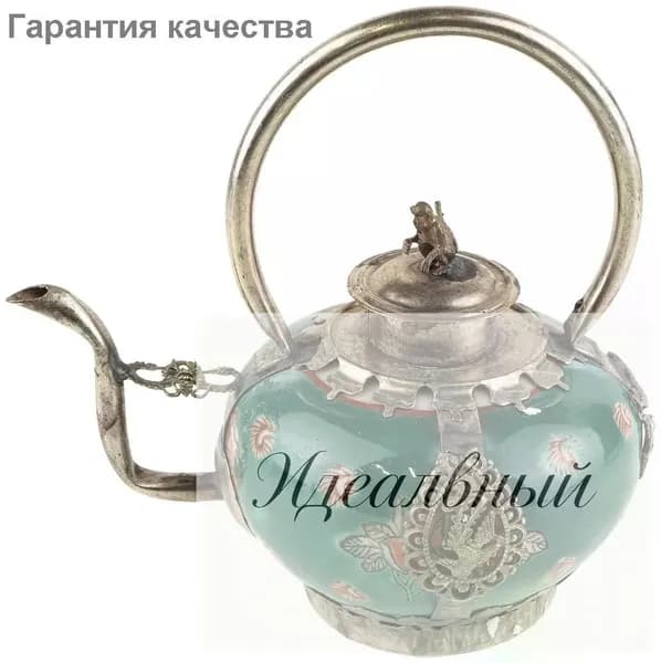 Заварочный чайник фарфоровый в тибетском стиле, фарфор, зеленый, Китай, винтаж, вторая половина 20 века