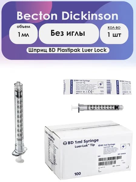 Шприц BD Plastipak 1мл без иглы Luer Lock - 1шт
