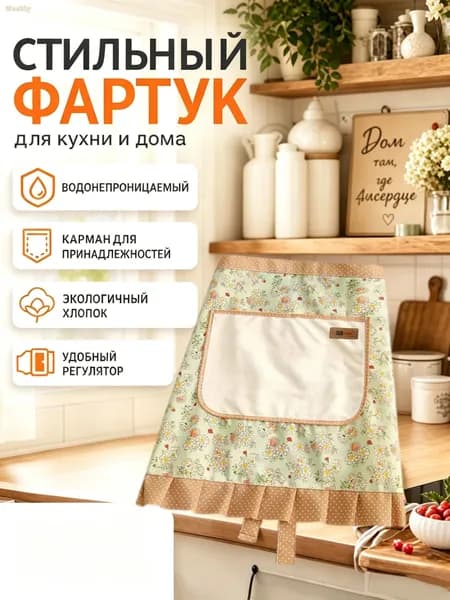 Фартук для гриля короткий с большими карманами зелёный
