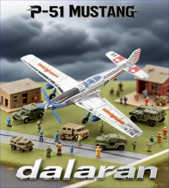 Премиумсборная модель американского истребителя P51 Mustang в масштабе 1/48, собранная из пластика без клея от Dalaran, является военной техникой.
