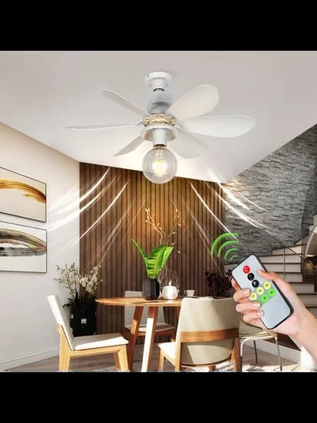 Потолочный вентилятор для комнаты с LED лампой, пульт, 52см