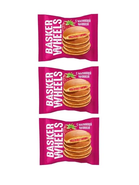 Basker Wheels Пирожное Раncake c малиновой начинкой, 36 гр, 3 уп