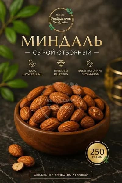 Миндаль сырой очищенный отборный, США, 250 г крупный, свежий урожай, премиум качество
