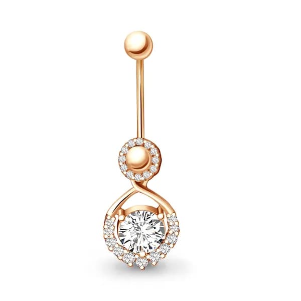 Золотой пирсинг в пупок DIAMANT-ONLINE с фианитом 585 пробы