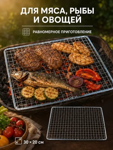 Металлическая решетка для гриля, прямоугольная 30х20 см