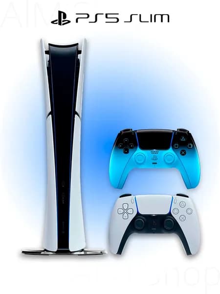 Игровая приставка Sony PlayStation 5 Slim Digital (БЕЗ ДИСКОВОДА) + 2 геймпад (сине-черный, Rythm Blue)