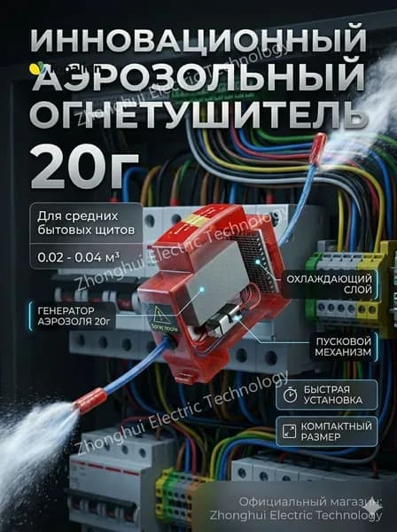 Автономная установка аэрозольного пожаротушения, автоматический огнетушитель для автомобиля, электрощита и ИБП, крепление на DIN-рейку, термоактивирующийся, 20г
