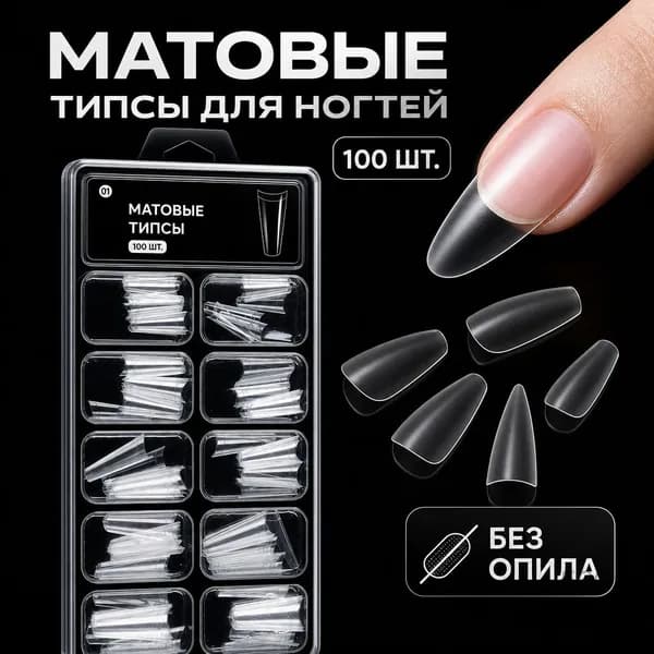 Типсы для ногтей матовые без опила 100 шт