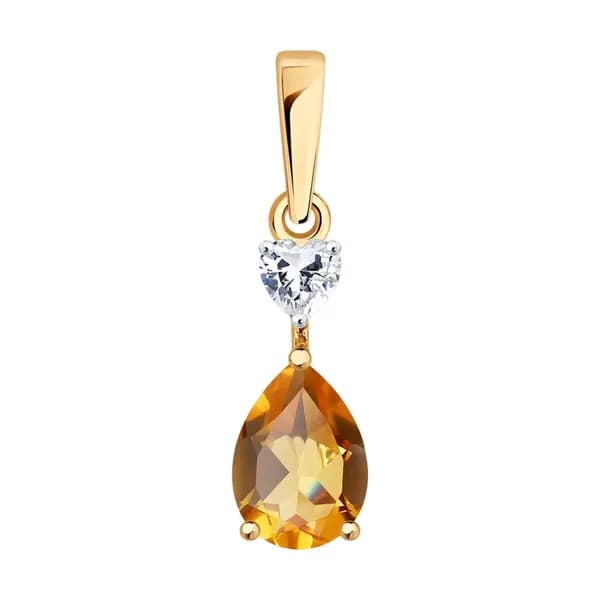 Золотая подвеска DIAMANT-ONLINE с фианитом и цитрином 585 пробы