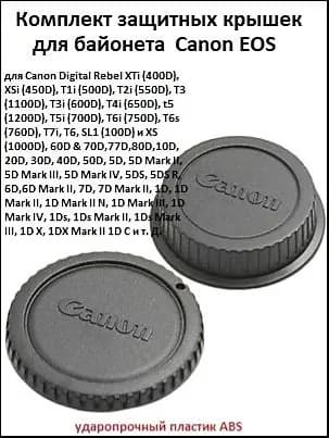 Комплект защиты для байонета Canon EOS: крышка корпуса и задняя крышка объектива 58 мм темно-серый