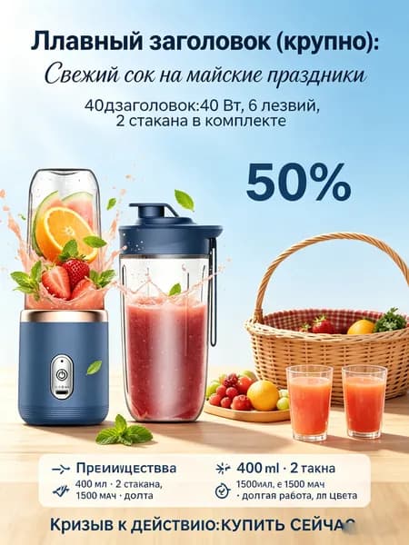 Соковыжималка электрическая для цитрусовых BDL001dandu, темно-синий