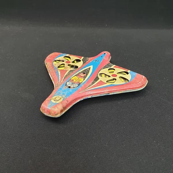 Винтажная игрушка СССР. Металлический самолет на колесиках, детская каталка советского периода
