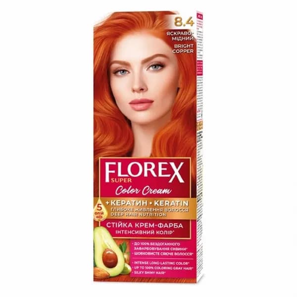 Florex-Super NEW КЕРАТИН Краска для волос 8.4 Ярко-медный