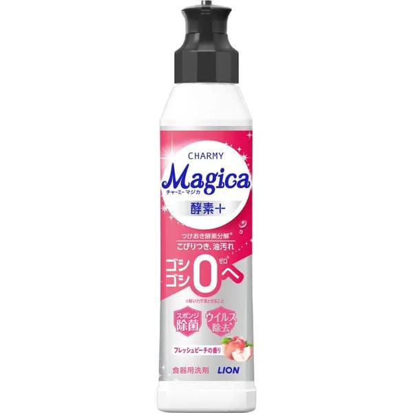 LION Средство для мытья посуды Charmy Magica Enzyme+ аромат персика, 220 мл бутылка с дозатором