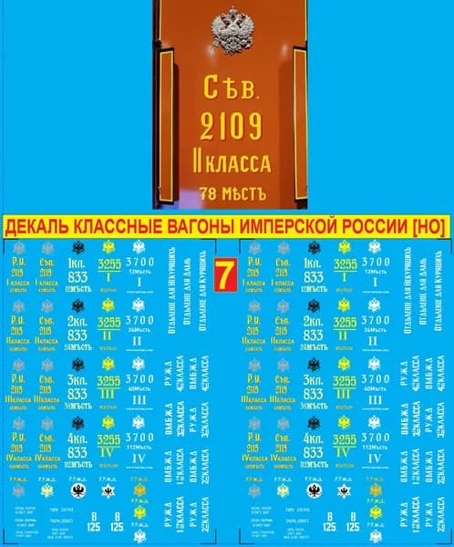 2Д-Декаль Классные вагоны эпохи Имперской РОССИИ, HO, 1:87. Блок№7