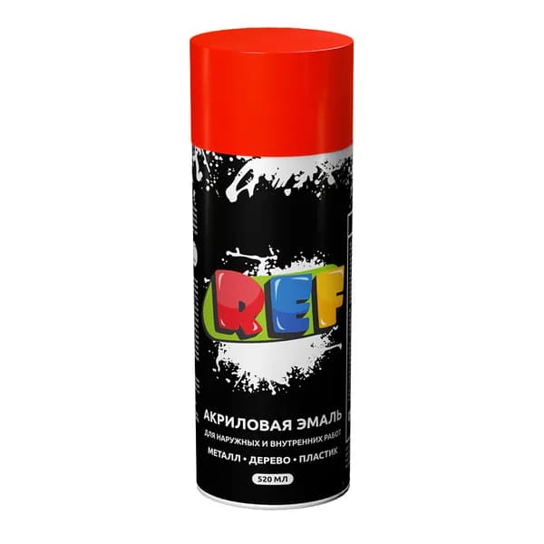 REF Аэрозольная краска Быстросохнущая, Гладкая, Акриловая, Глянцевое покрытие, 0.52 л, 0.26 кг, оранжевый, красный
