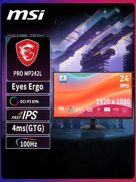 MSI 24" Монитор MSI MP242L  (MP242L ), IPS, 1920x1080 Full HD, 144 Гц, черный матовый