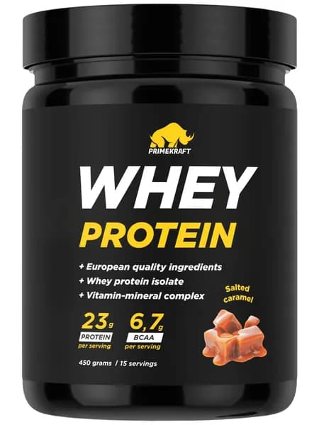Сывороточный протеин PRIMEKRAFT Whey Protein 450 г, Соленая карамель, Рост мышц, контроль веса и восстановление