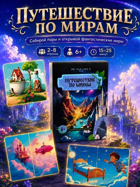 Настольная игра "Путешествие по мирам" для всей семьи: 2-8 участников, возраст 6+, развивает логику и воображение, мемори