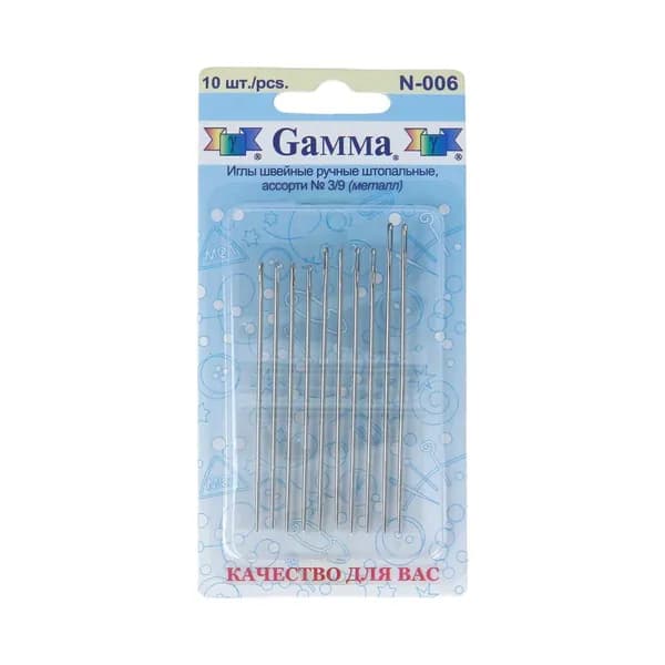 Иглы для шитья "Gamma" N-006 для штопки №3/9,10 шт. в блистере