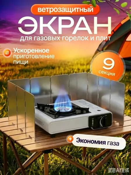 Складная ветрозащита для горелки 9 секций, 7* 13 см, с крепежом и мешком, для автономного приготовления пищи в полевых условиях.