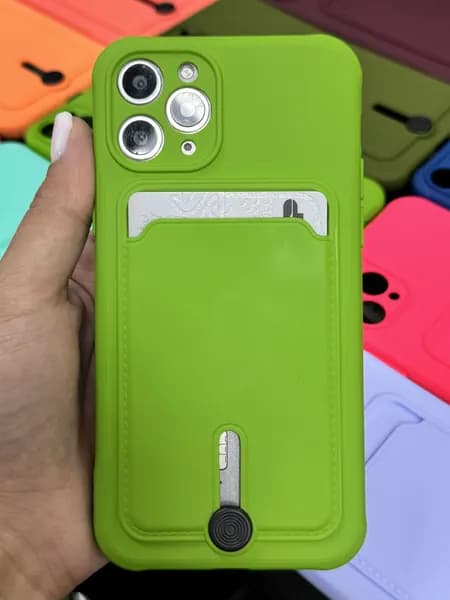 Чехол для iPhone 11 pro зеленый с карманом для банковской карты.