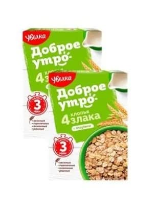 Хлопья Увелка "Доброе утро" 4 злака с отрубями, 2уп по 350 г