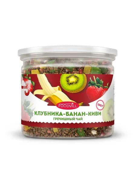 Гречишный чай КЛУБНИКА-БАНАН-КИВИ 100 гр., чай гранулированный, ку цяо, FOODVILL