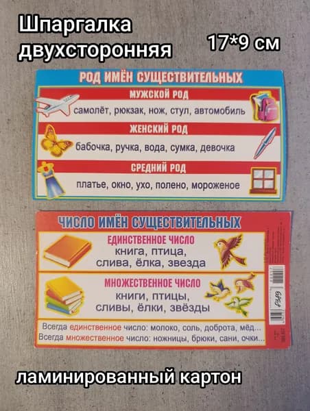 Шпаргалка мини "Род имен существительных" 17*9 см