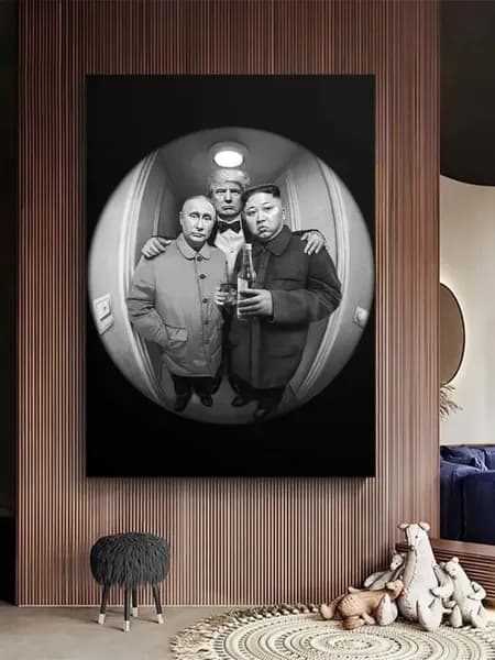 ПУТИН / ТРАМП, Металлический плакат с Путиным, Ким Чен Ыном и Трампом, 20х30 см.