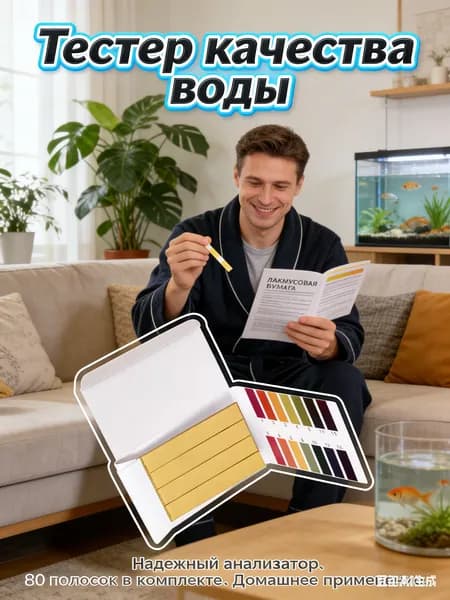 Тест-полоски лакмусовые для воды: точное определение pH, 80 полосок, рекомендуется для домашнего хозяйства.