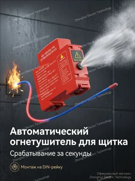 Автономная установка аэрозольного пожаротушения, автоматический огнетушитель для автомобиля, электрощита и ИБП, крепление на DIN-рейку, термоактивирующийся, 10г